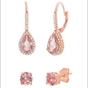 Sterling silver rose gold tone 2 Pcs earrings set